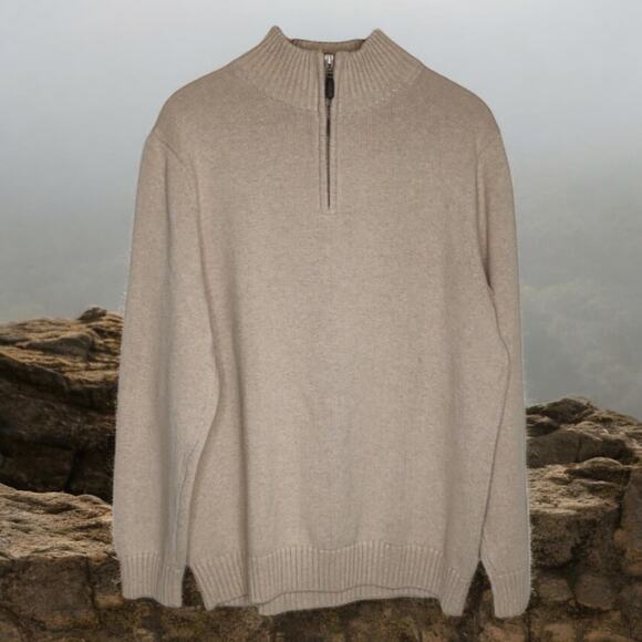 Vintage LL Bean Men's Size Large Beige Heavy Knit 1/4 Zip Pullover Warm Sweater - Picture 4 of 9